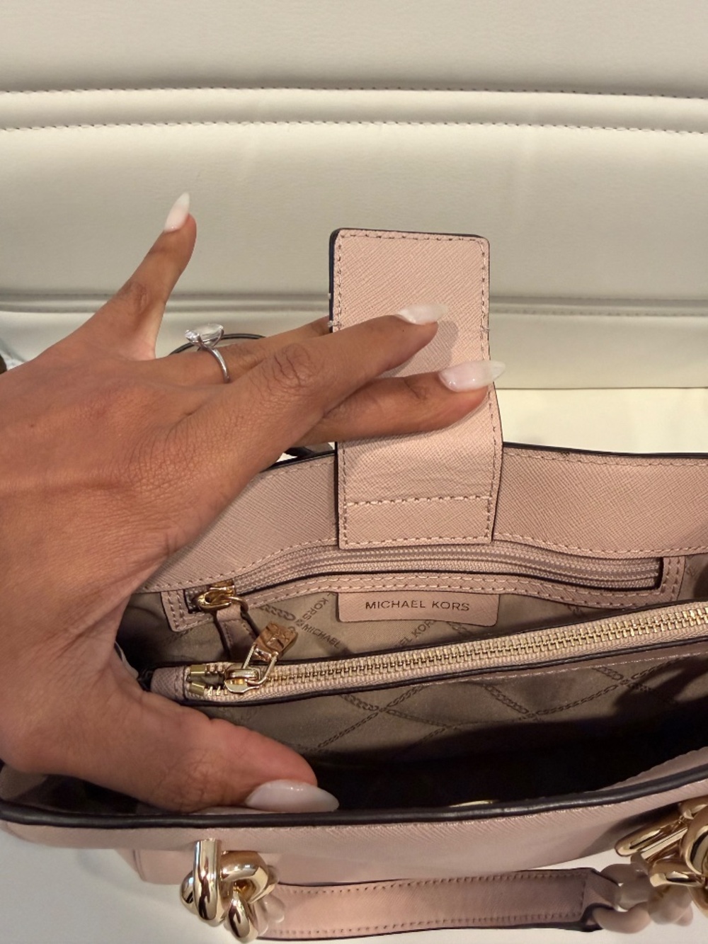 Michael Kors Cynthia Blossom Pink Gold Saffiano Leather Medium Satchel - Picture 8 of 15
